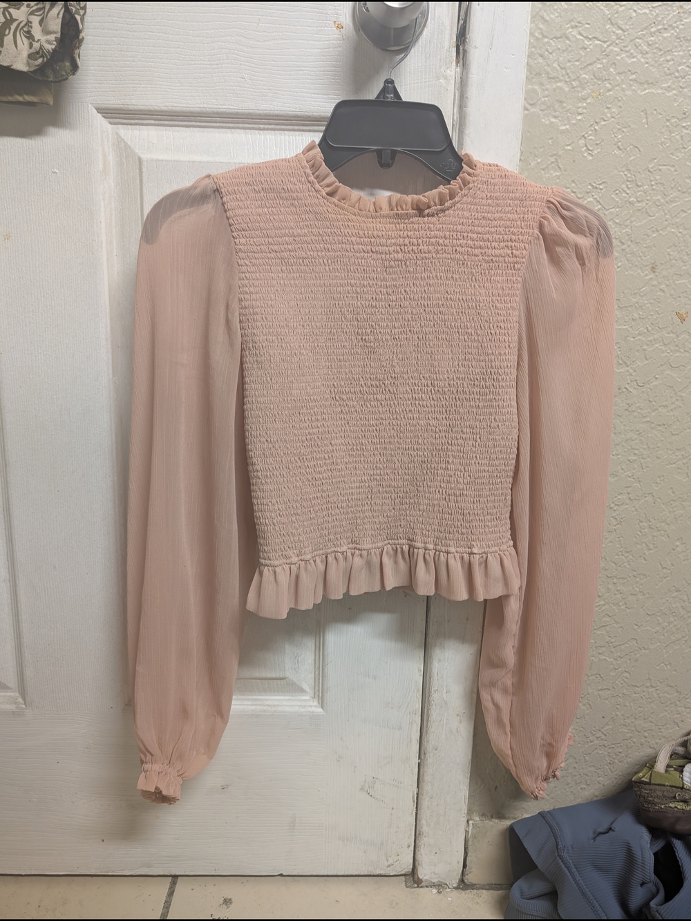 Women’s Smocked Ruffle Long-Sleeve Top - Blush Pink